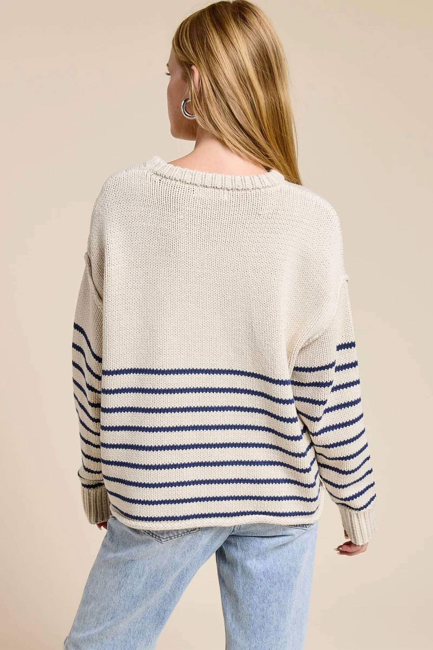 Charlotte Avery - Knit Long Sleeve Bone Stripe Sweater