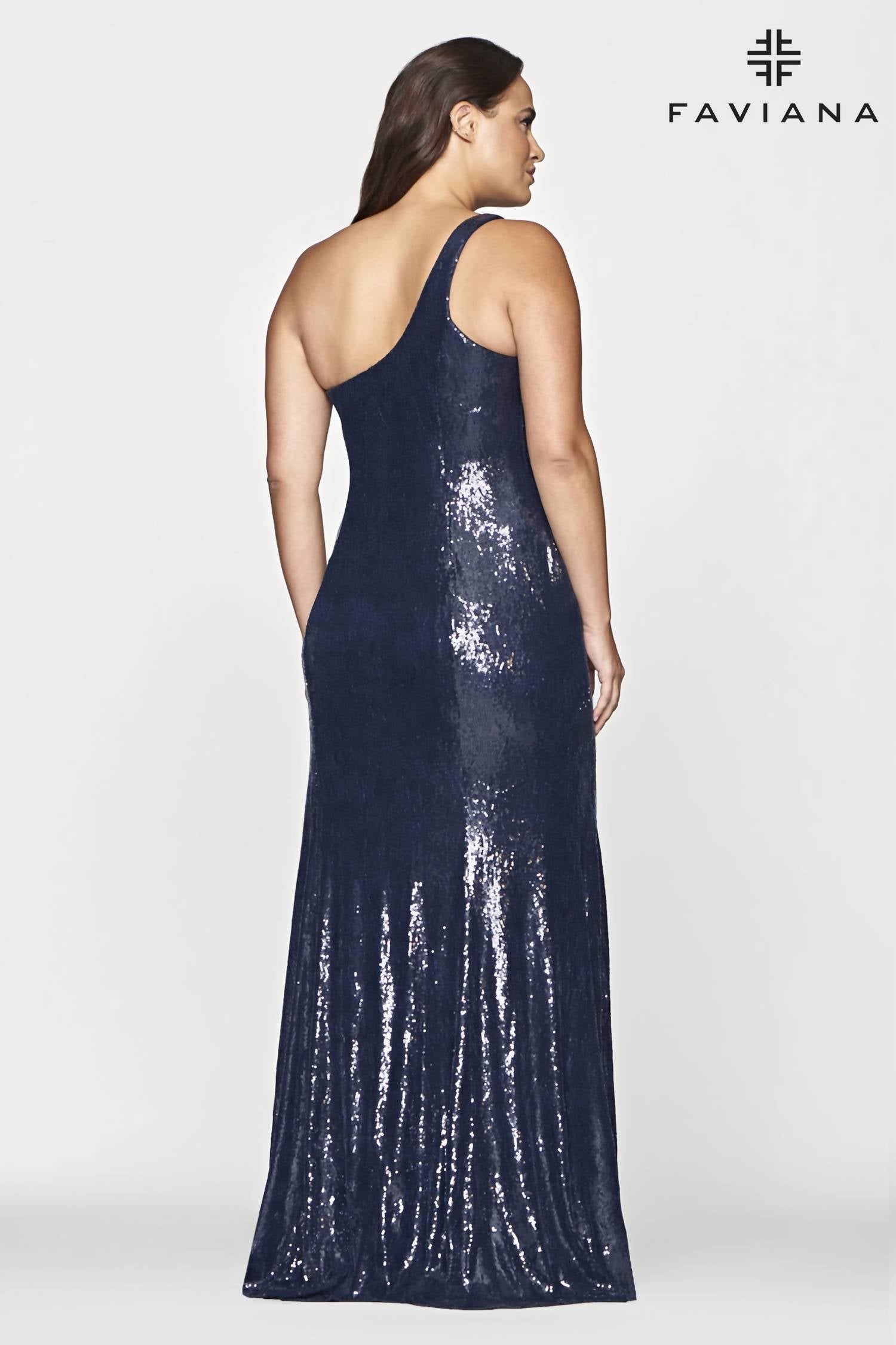 Faviana - Plus One Shoulder Sequin Dress