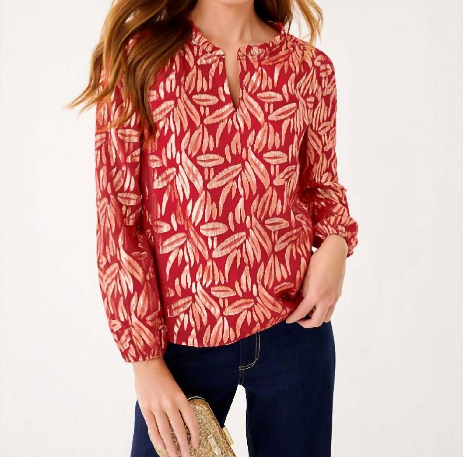 Lilly Pulitzer Giana Long Sleeve Silk Top in red - women's blouse