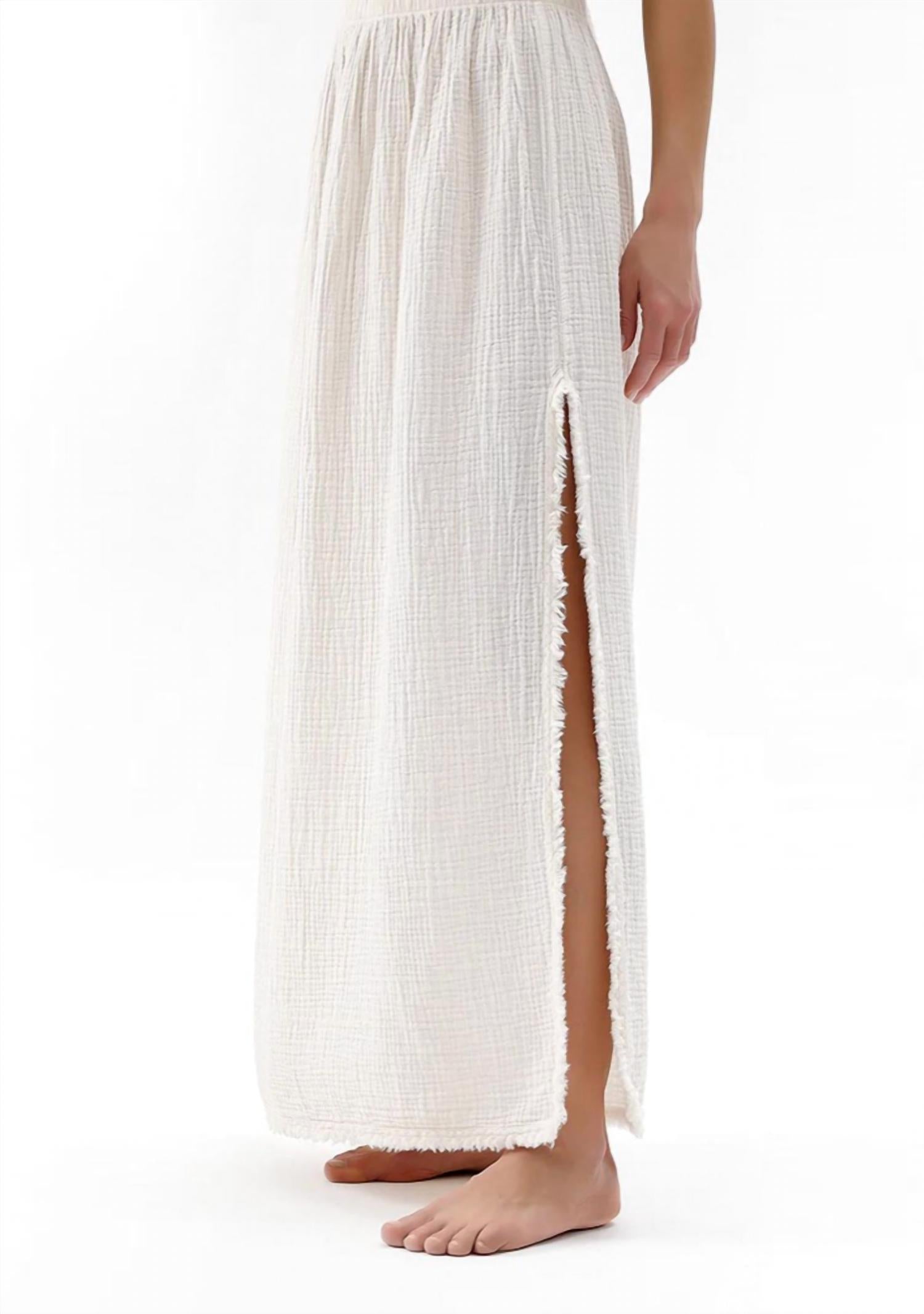 iKiKIZ Crinkle Elastic Waist Side Slit Maxi Skirt in off white - women's skirt - detail view