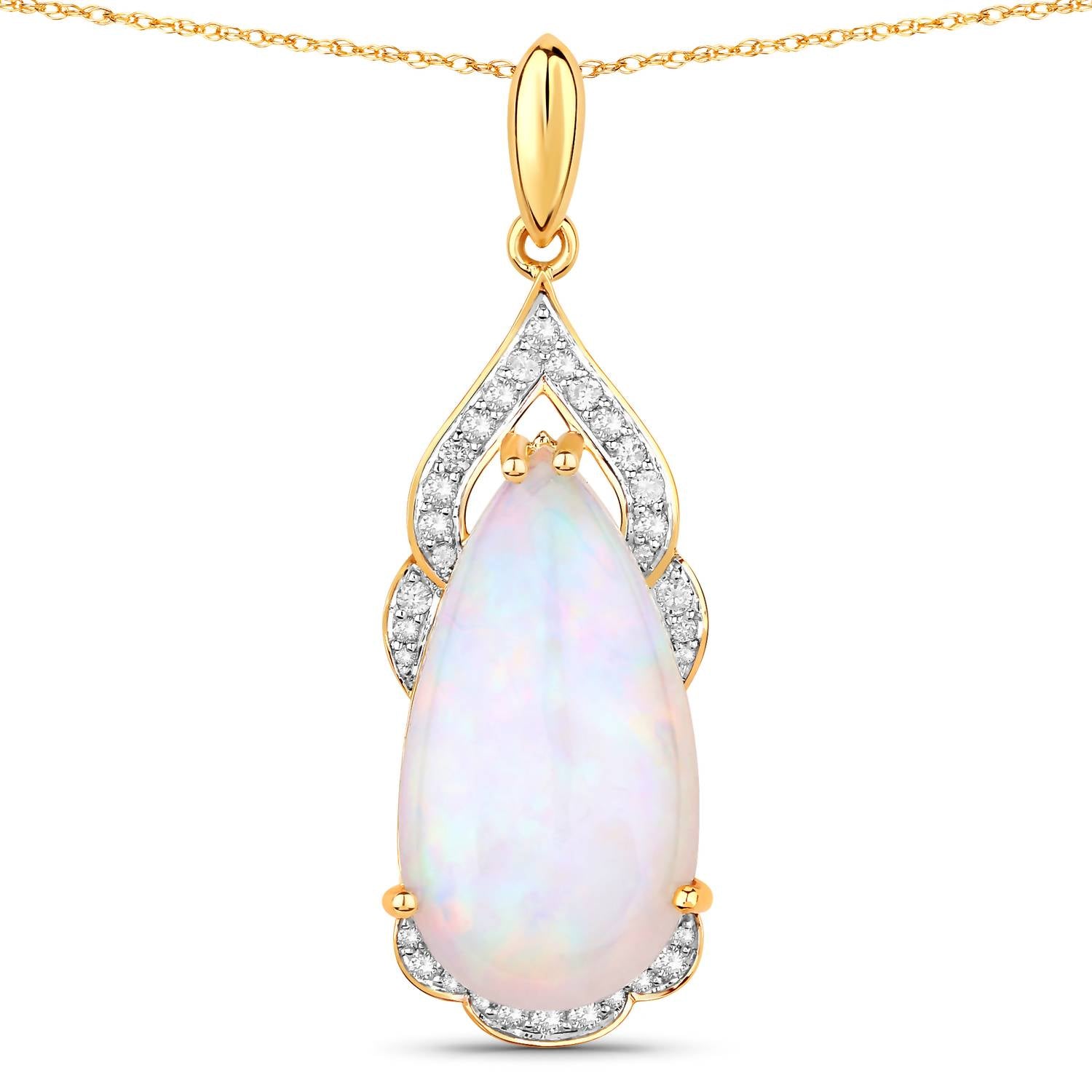 Diana M Jewels - Women's Pear Natural Ethiopian Opal Pendant Necklace (9.38 Ct) - Bold