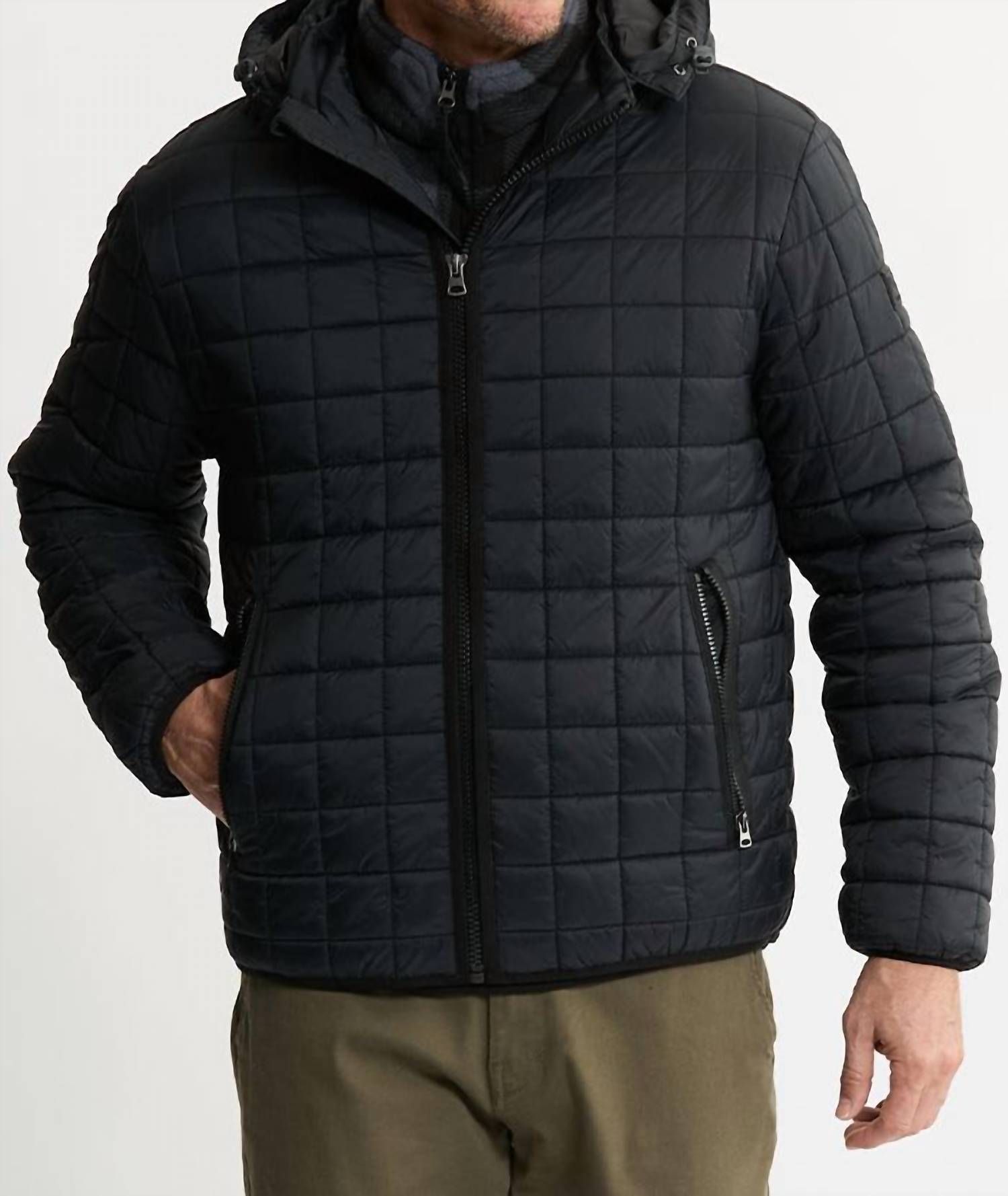 JACHS NEW YORK Light Quilted Hooded Puffer Jacket in black - men's jacket