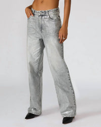 STEVE MADDEN Zo Straight Leg Jean in silver 1 - women's jeans - alternate view