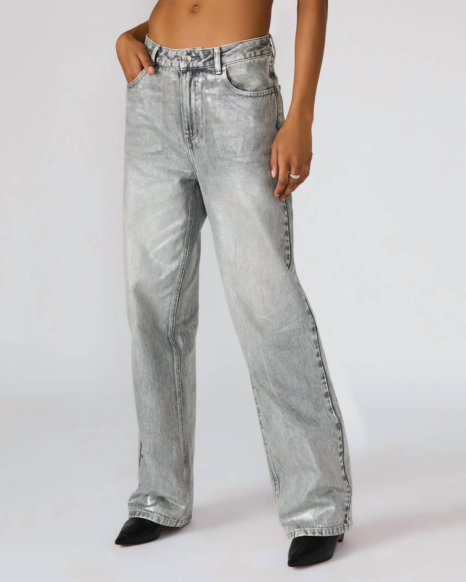 STEVE MADDEN Zo Straight Leg Jean in silver 1 - women's jeans - alternate view