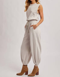 Bluivy - Women's Drawstring Waist Sleeveless Knit Active Jumpsuit