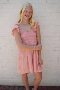 Baby Pink - Blushing Petals Flutter Sleeve Dress