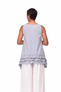 Tulip Clothing Seersucker Striped Top in peri white - women's shirt - detail view