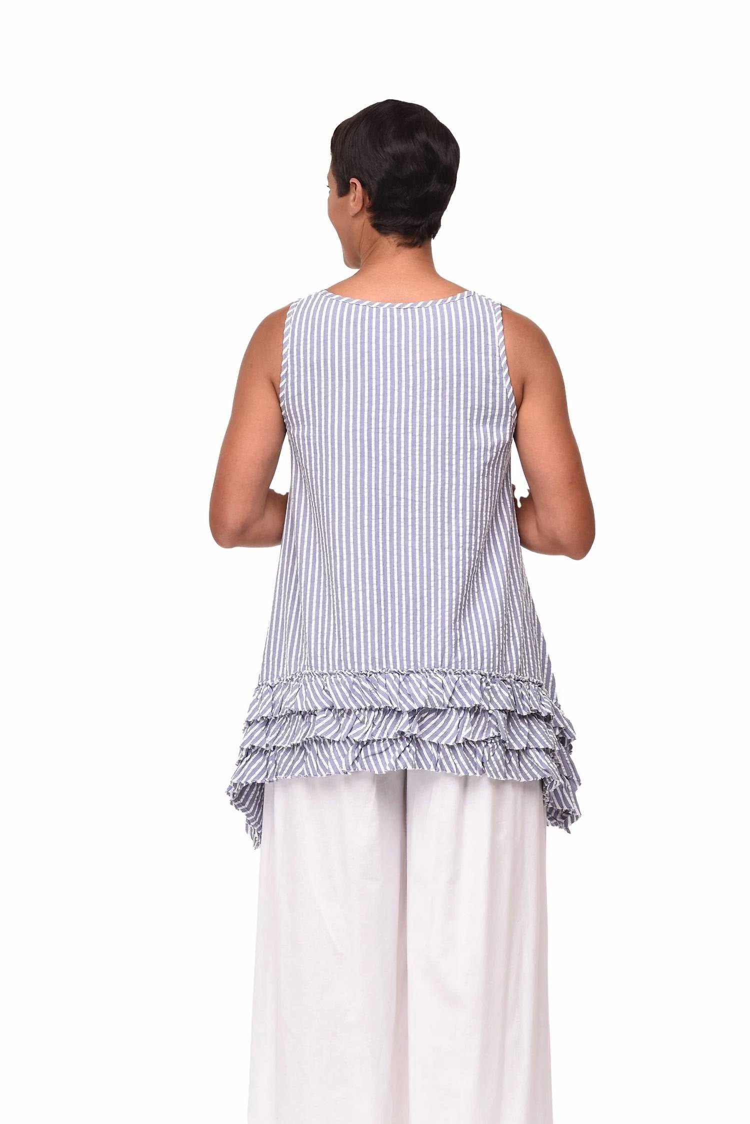 Tulip Clothing Seersucker Striped Top in peri white - women's shirt - detail view