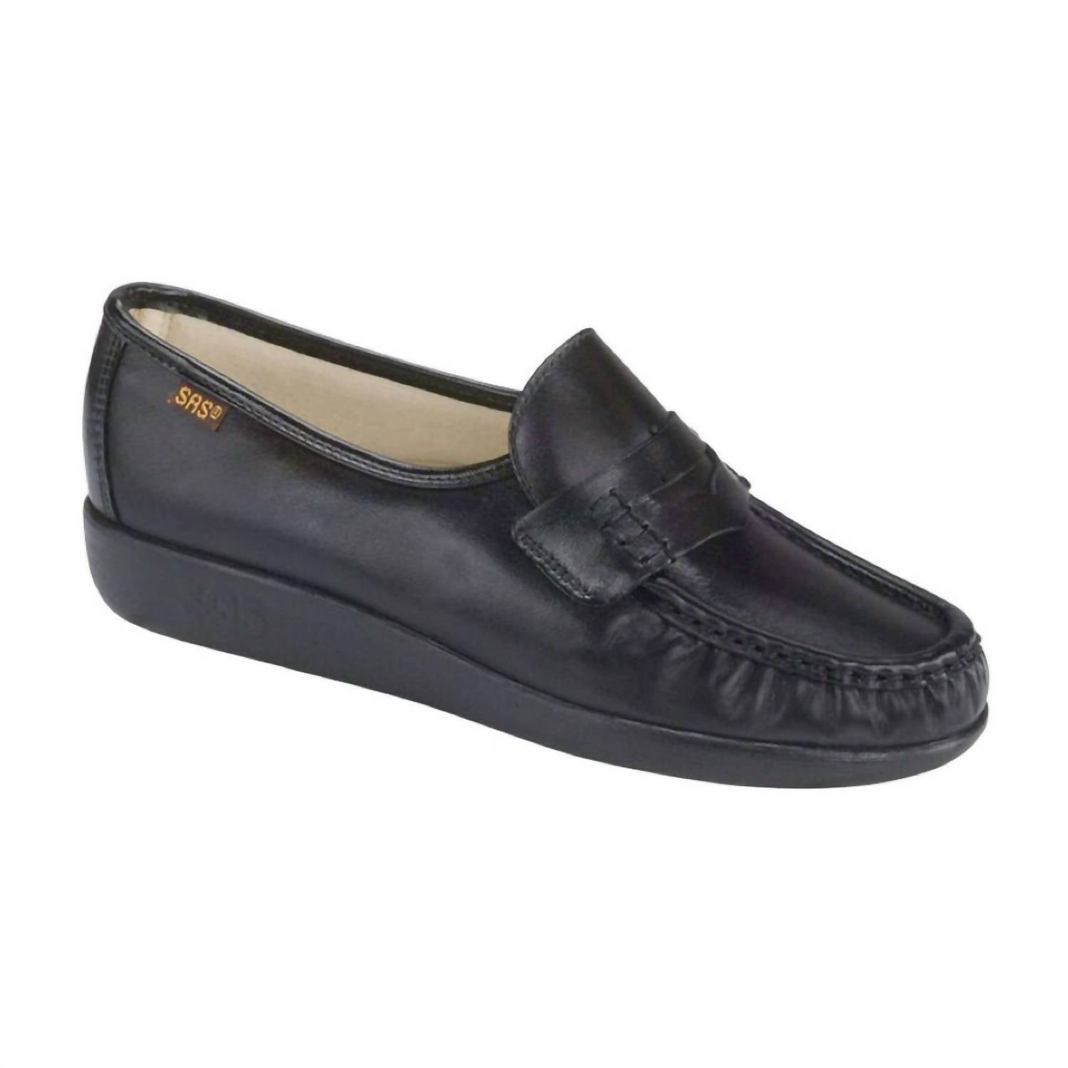 SAS Women's Classic Slip On Moccasin in black - women's shoe - detail view