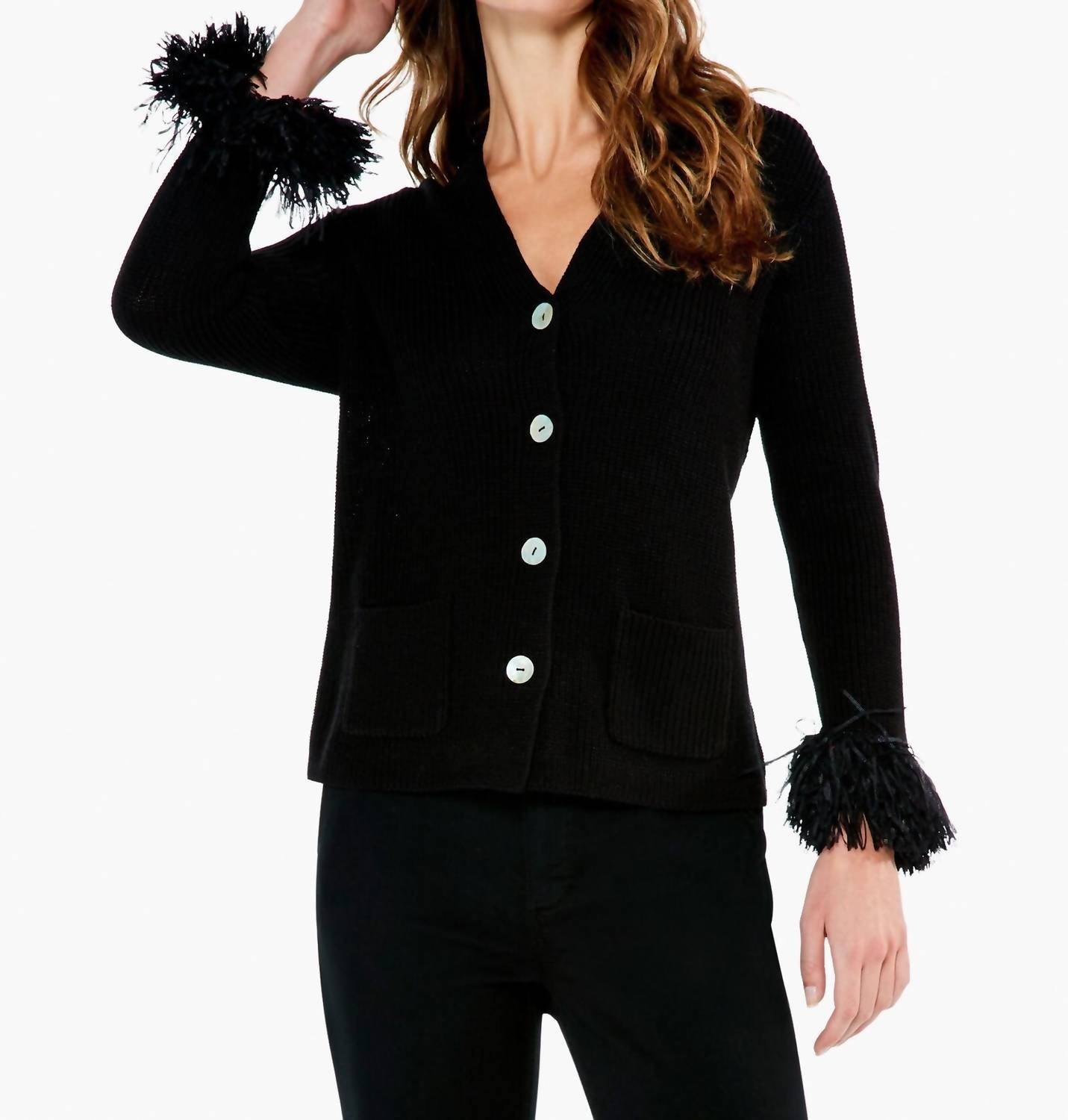 Nic + Zoe - Nova Nightfall Button Down Sweater Cardigan With Fringe Sleeves