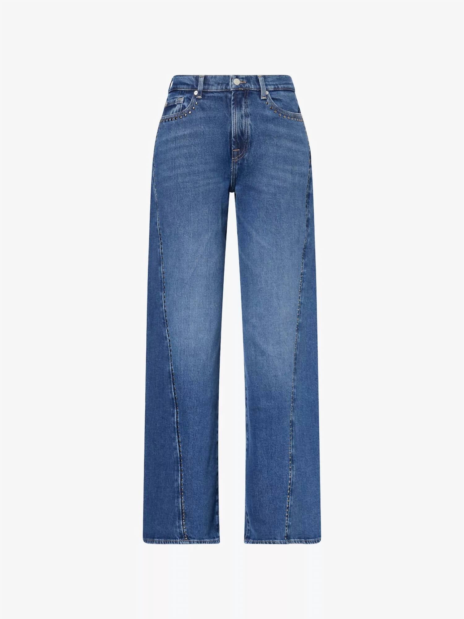 7 For All Mankind Twisted Lotta With Studs Wide Leg Jeans in street wise mid blue - women's jeans - view 4