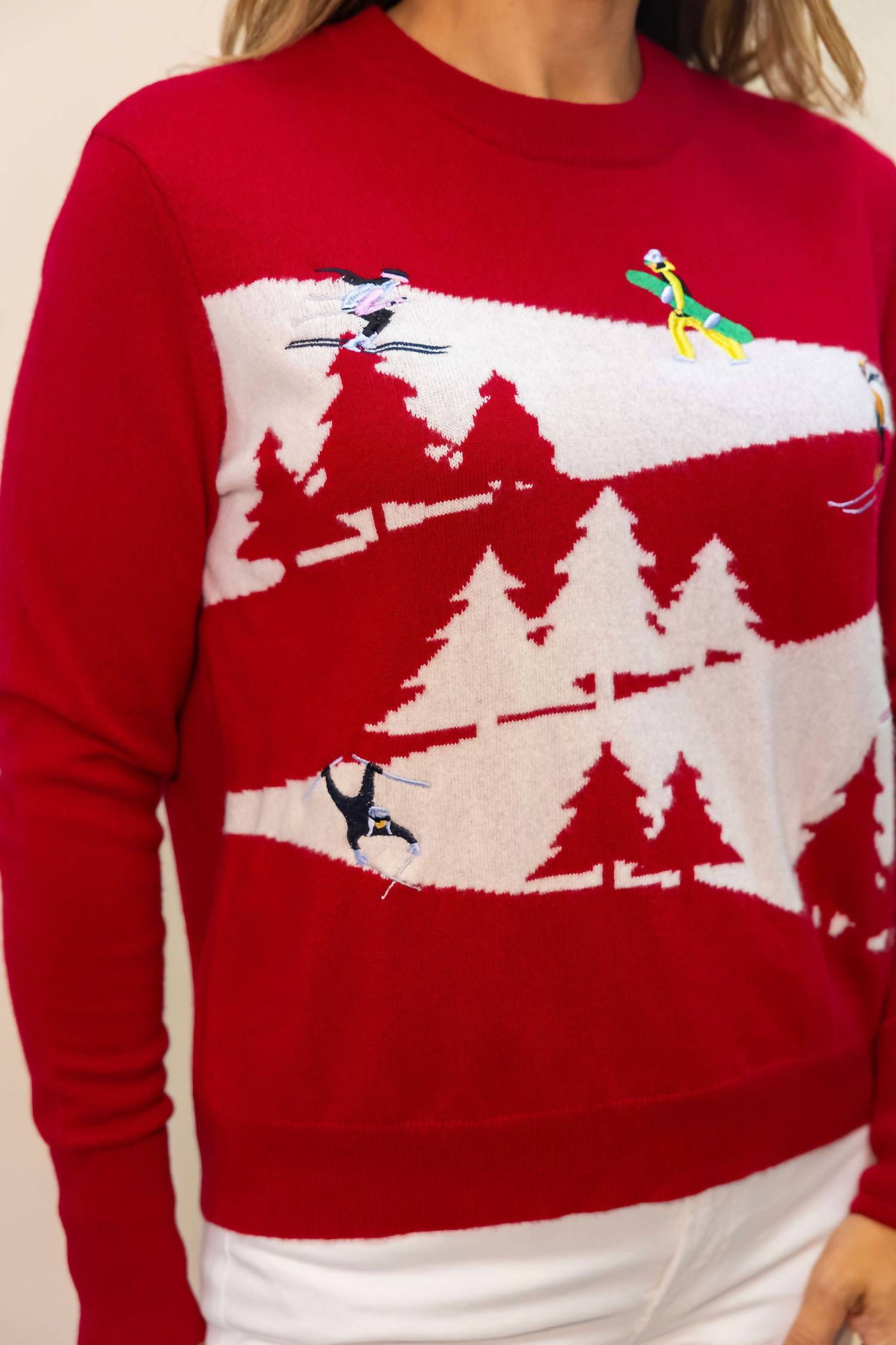 Autumn Cashmere - Snowscape Sweater With Skiers