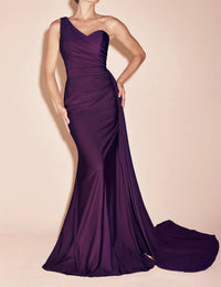 Cinderella Divine - Natalie One Shoulder Stretch Satin Evening Gown