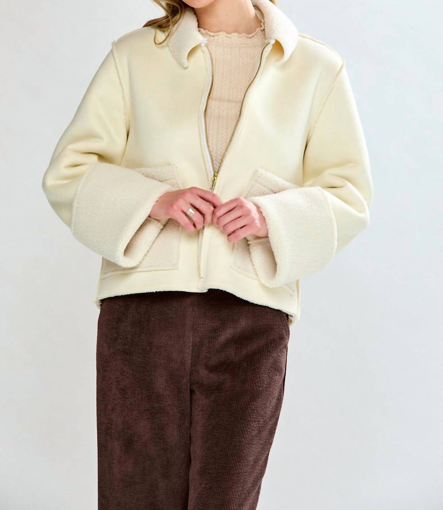 SARA CAMPBELL Rhiannon Shearling Suede Jacket in ivory - women's jacket