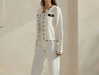 ABLE Contrast Trim Cardigan in white black - women's cardigan - view 5