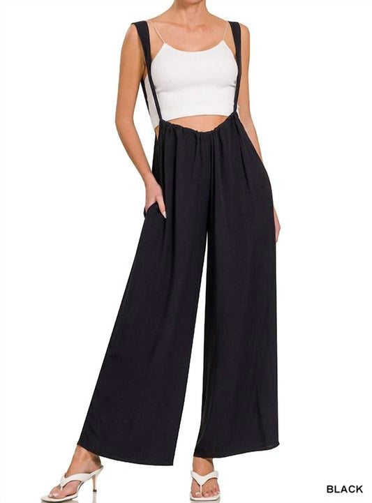 Zenana - Hillary Suspender Tie Back Wide Leg Jumpsuit