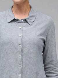 cut loose Fitted Shirt Top in seal - women's long sleeve top - detail view