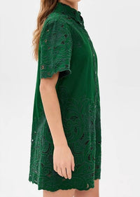 Sea - Ceci Embroidery Short Sleeve Shirt Dress