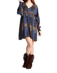 Velzera - Baby Doll Color Block Mini Dress