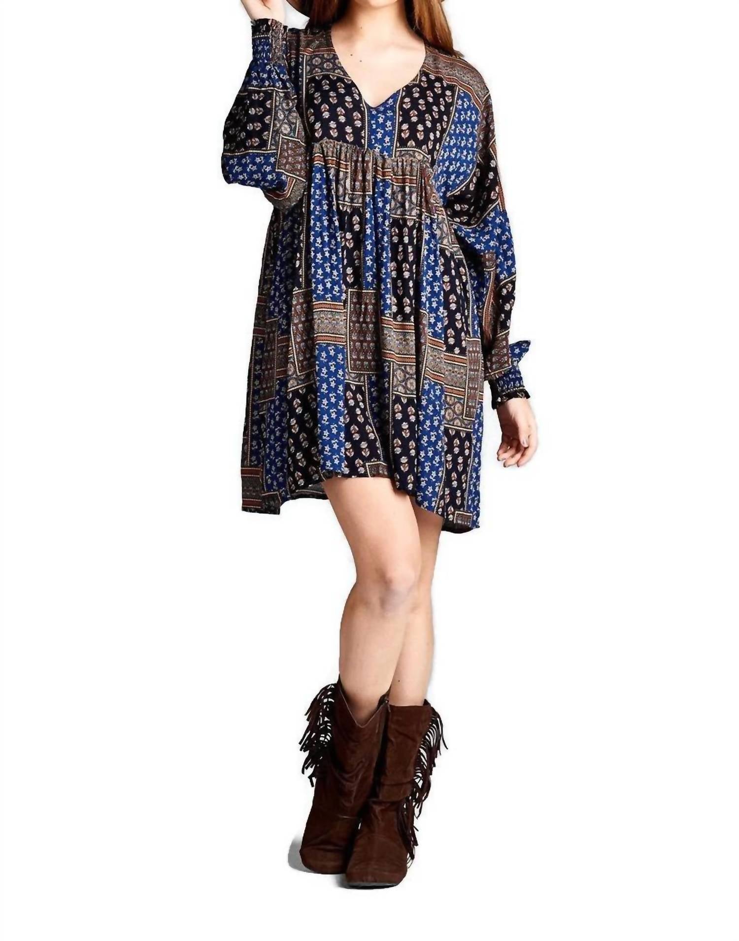 Velzera - Baby Doll Color Block Mini Dress