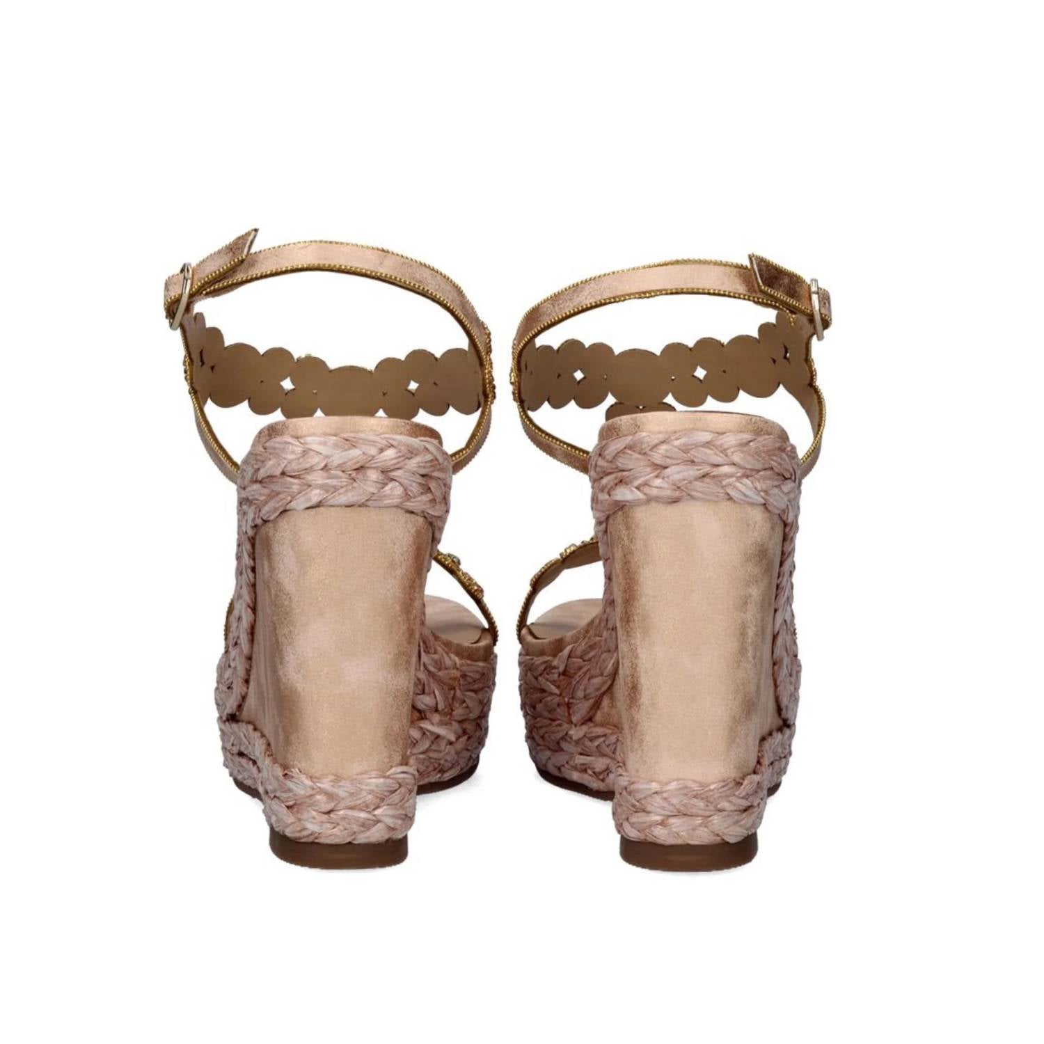 Exe - Women's Rhinestone T-strap Espadrille Wedge Sandal