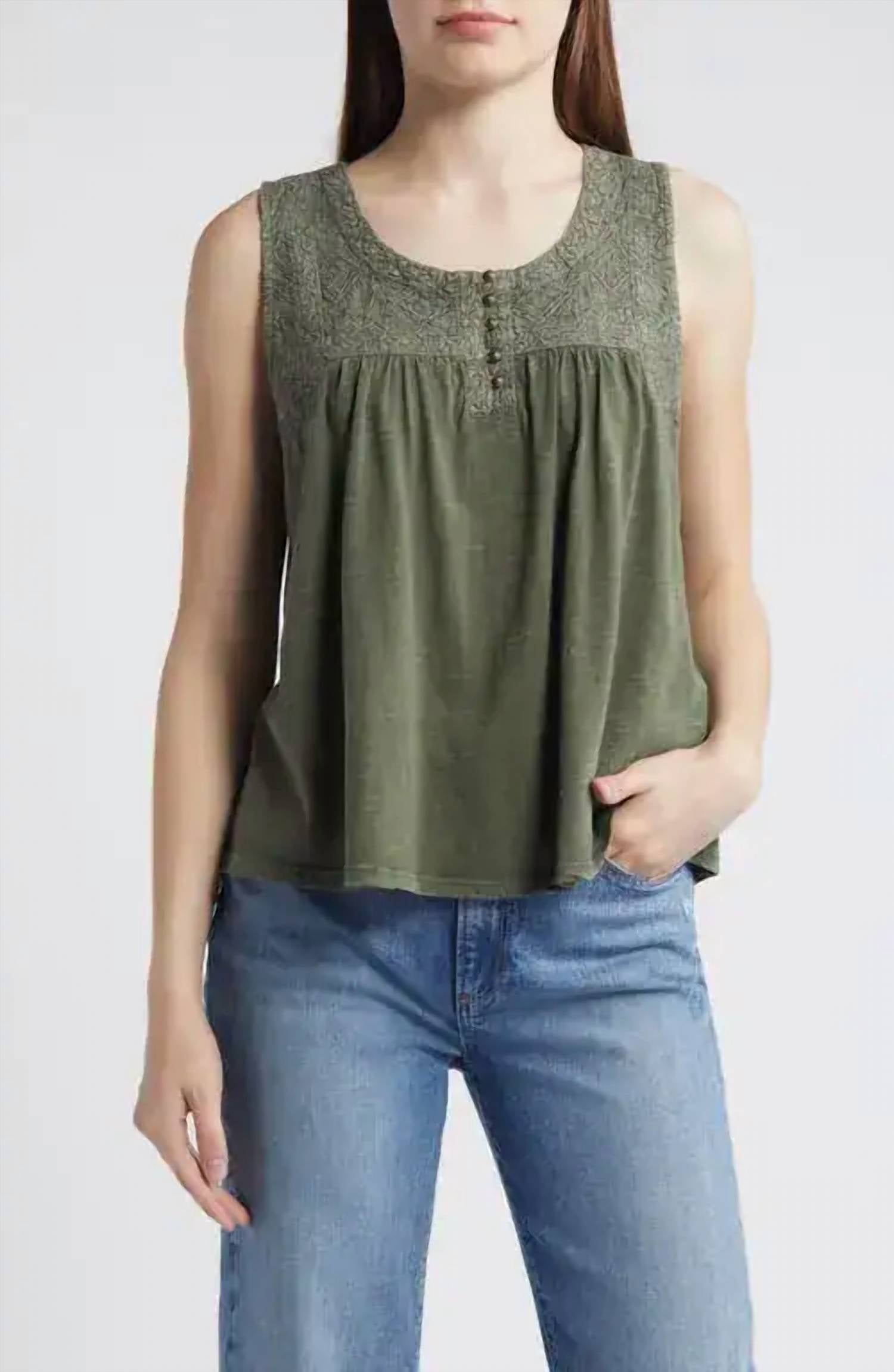 Lucky Brand - embroidered yoke tank top