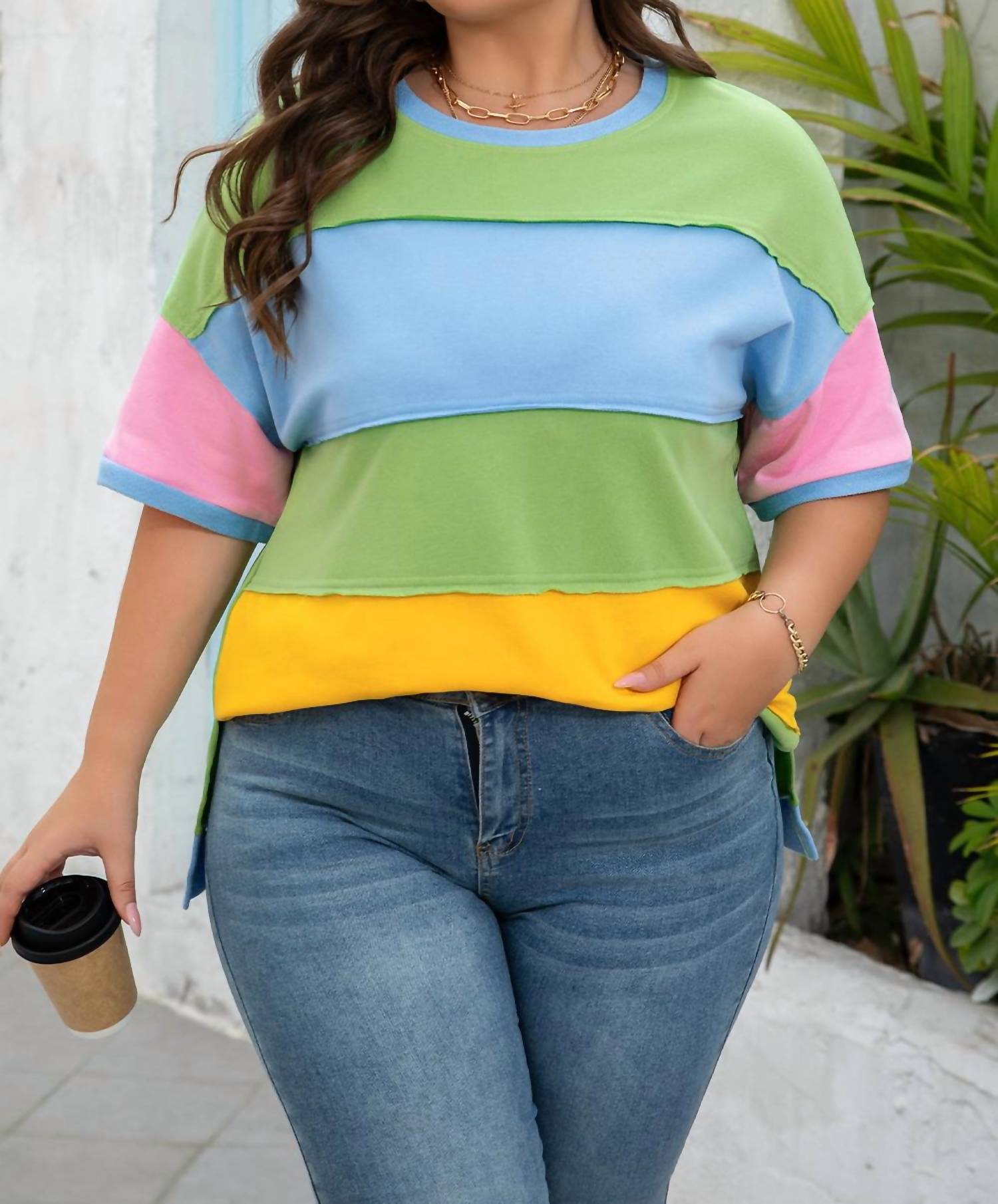 Dear Lover - Color Block Exposed Seam Patchwork T Shirt - Plus