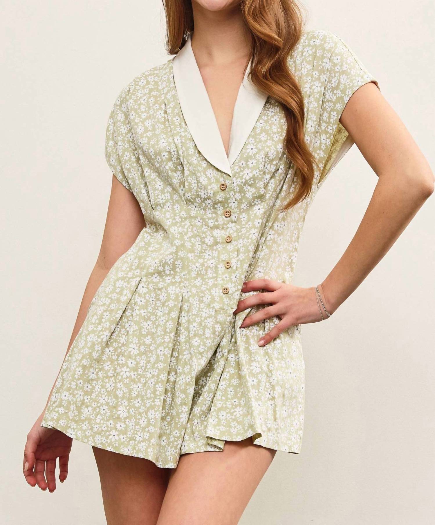Mustard Seed - Women's V Neck Shawl Collar Pleated Romper