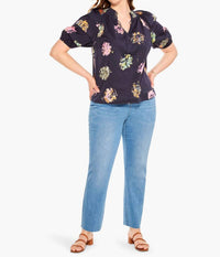 Nic + Zoe Women's Bess Bright Spot Top - Curvy in indigo multi - women's blouse - view 4