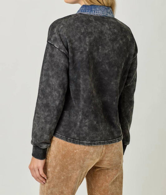 Mystree - Denim Collar Washed Polo Shirt