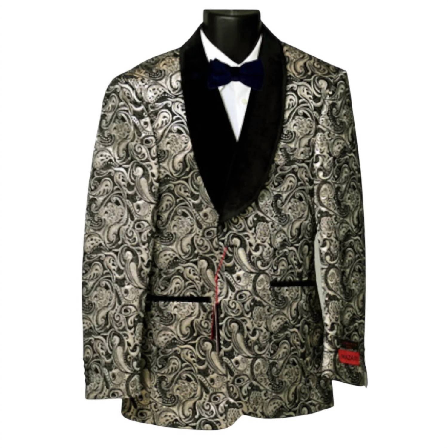 MAZARI Men's Paisley Blazer With Bow Tie in gold - men's jacket