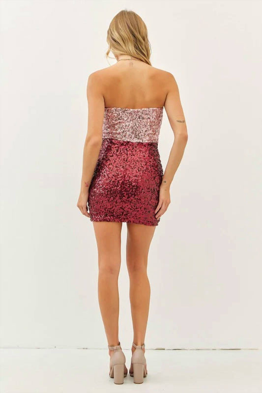 Idem Ditto - Sparkling Two Tone Color Block Sequin Stretchy Mini Dress