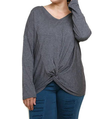 Umgee - Heathered Front Knot Detail Top