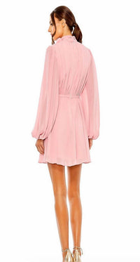 Mac Duggal - Draped High Neck Long Sleeve Mini Dress