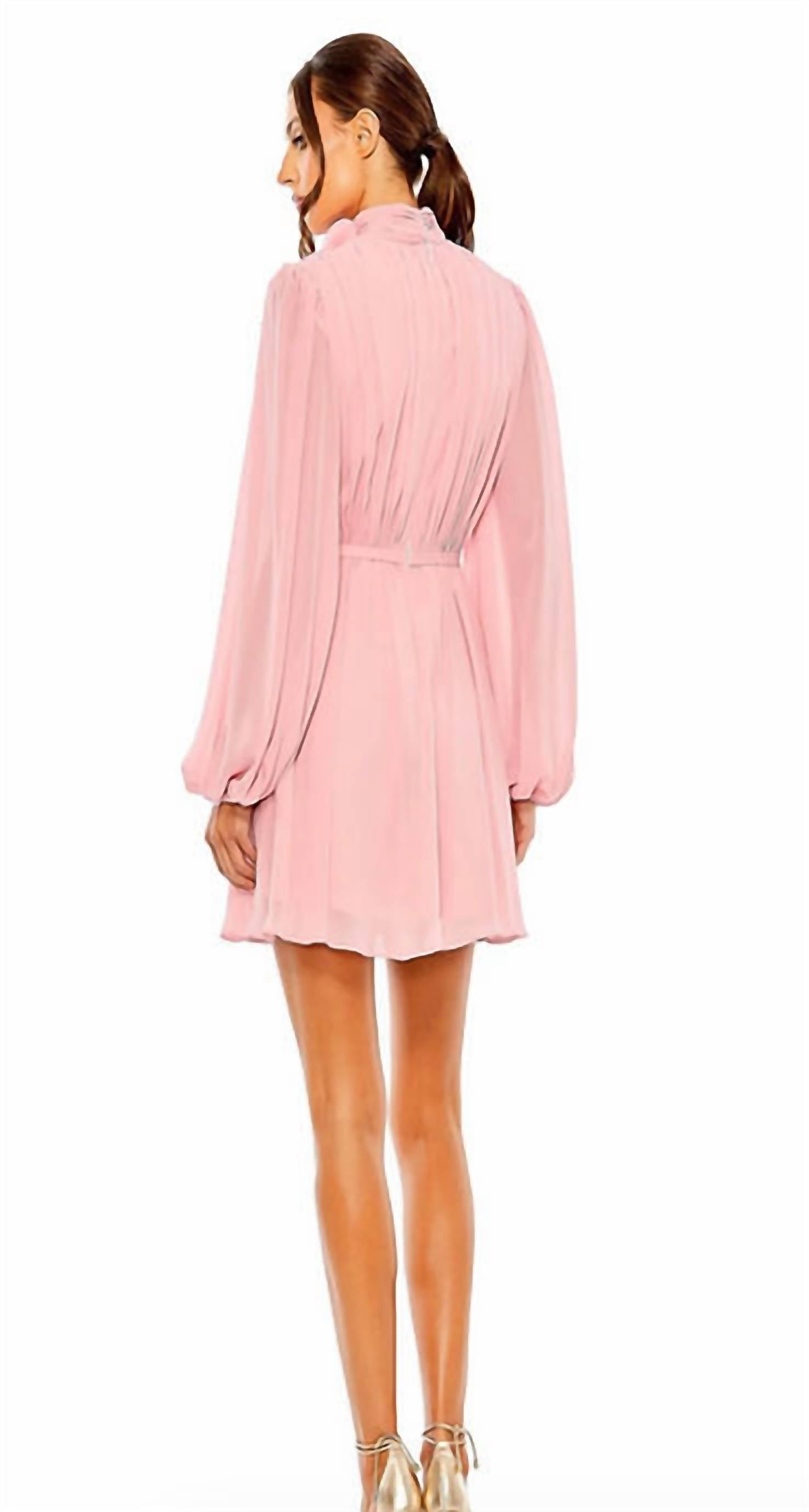 Mac Duggal - Draped High Neck Long Sleeve Mini Dress