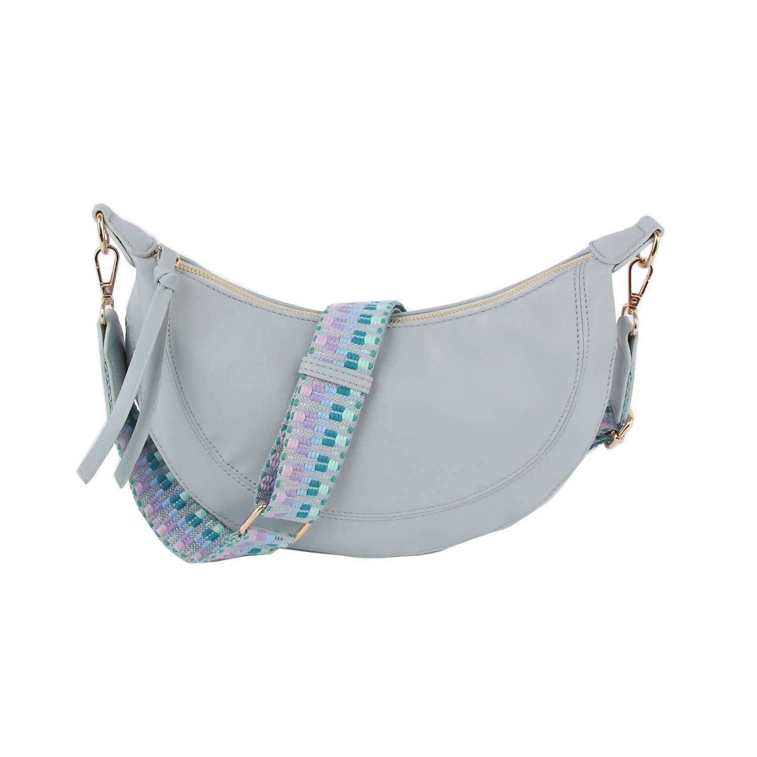 Handbag Factory Corp - Women's Soft Vegan Leather Crescent Crossbody Bag With Guitar Strap