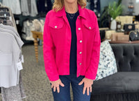 Multiples Cuffed Faux Flap Pocket Button Jean Style Jacket in candy pink - women's jacket