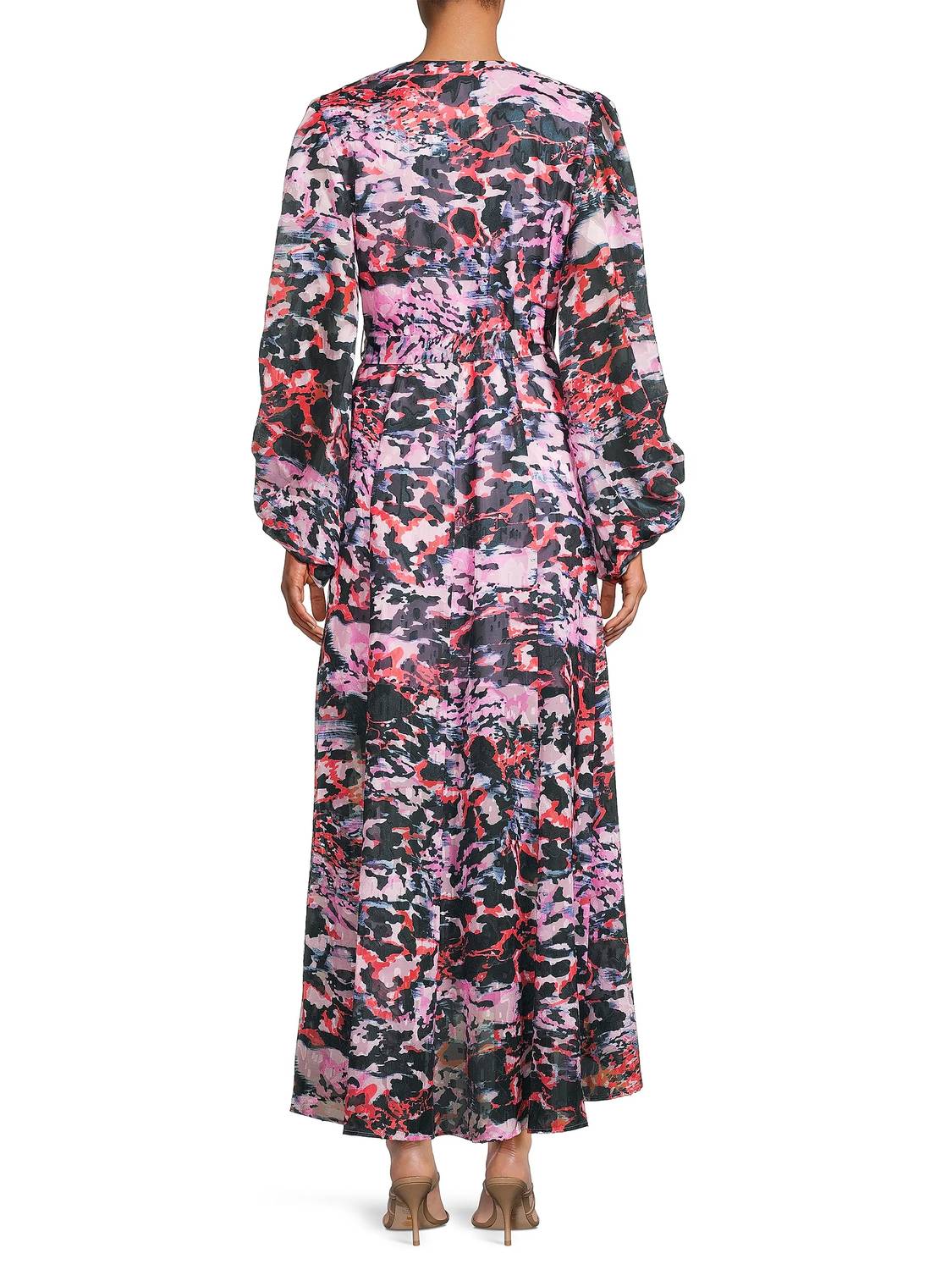 Hutch - Flowing Long Sleeve Chiffon Wrap Midi Dress