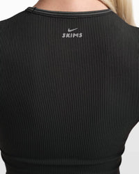 NikeSKIMS Ribbed Seamless Short Sleeve Top in nskm obsidian nskm armor - women's t-shirt - view 6