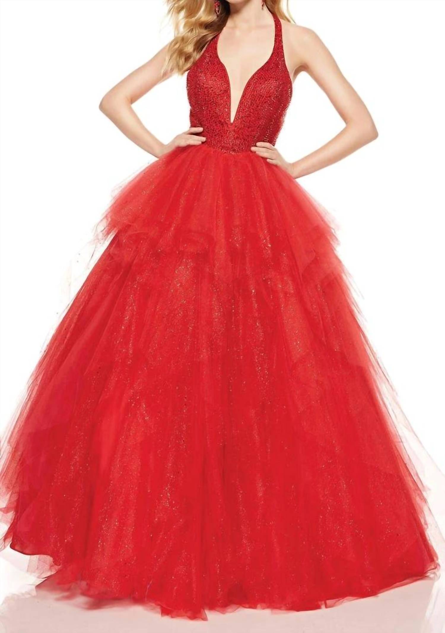 ALYCE PARIS Beaded V Neck Layered Tulle Ball Gown - women's dress