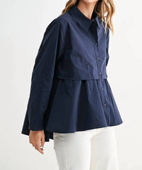 Joh Juellette Pleated Long Sleeve Top in blue - women's blouse - alternate view