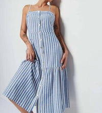 Nation LTD Luciana Single Tier Midi Dress in parisian blue stripe - women's dress - alternate view