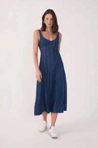 Dress To - Denim Topstitching Sleeveless Midi Dress