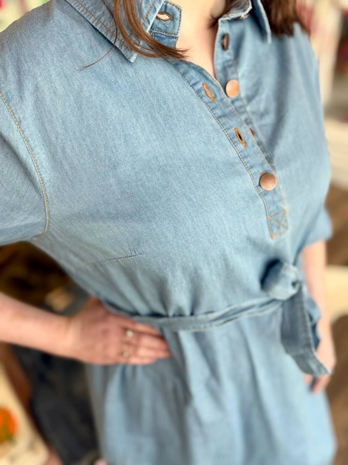 Boho Chic - Tie-waist Denim Dress