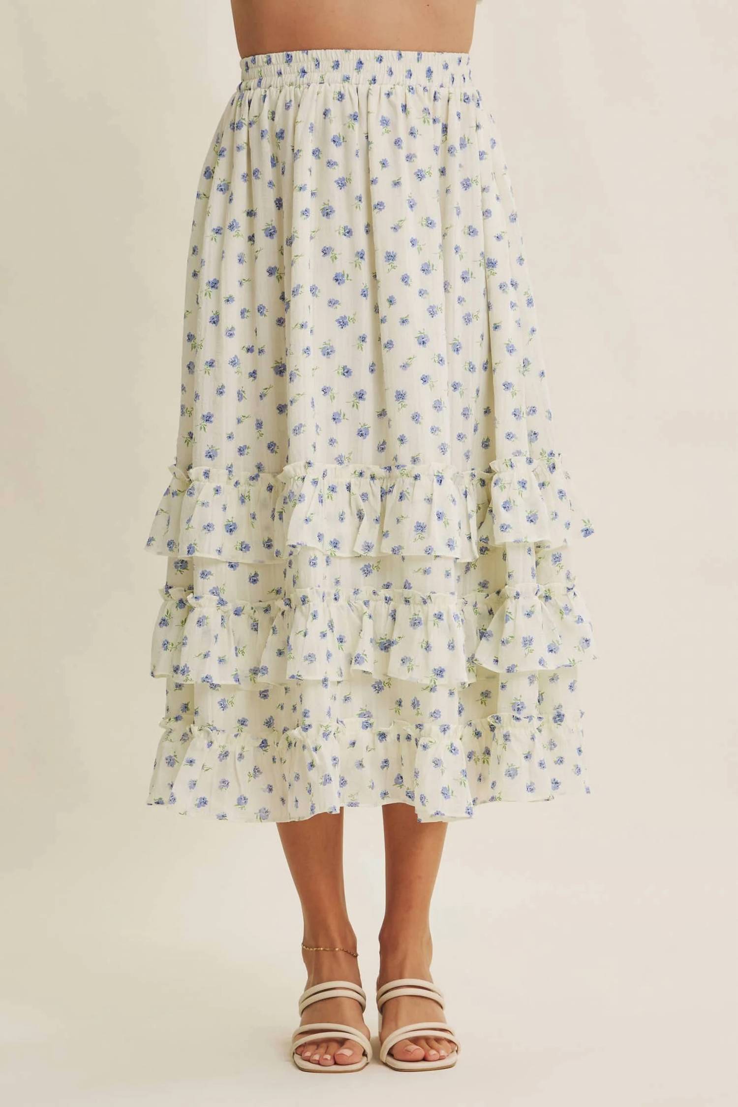 In February - Women's Floral Tiered Midi Skirt