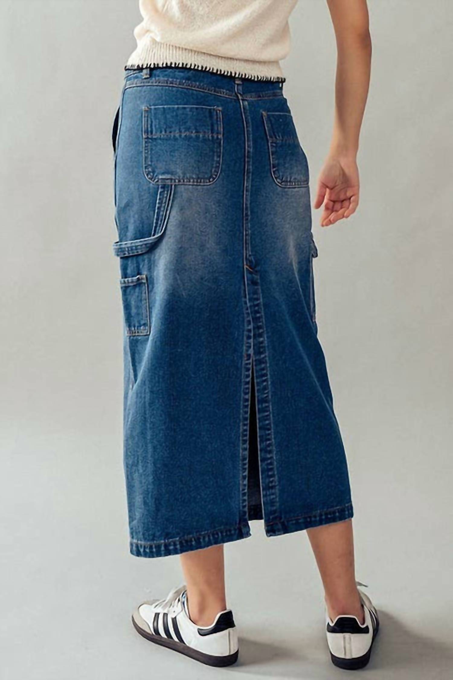 ANGEL KISS Cargo Jean Maxi Skirt in denim - women's skirt - detail view