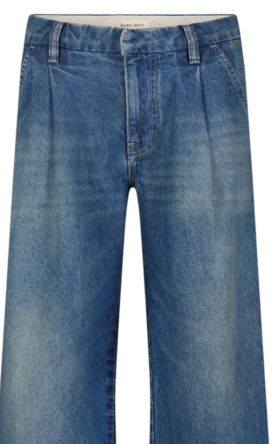 Warp + Weft Women's Venetian Denim Trouser in blue - women's pants - detail view