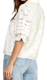 Strut & Bolt - Pintuck Eyelet Puff Sleeve Shirt Top