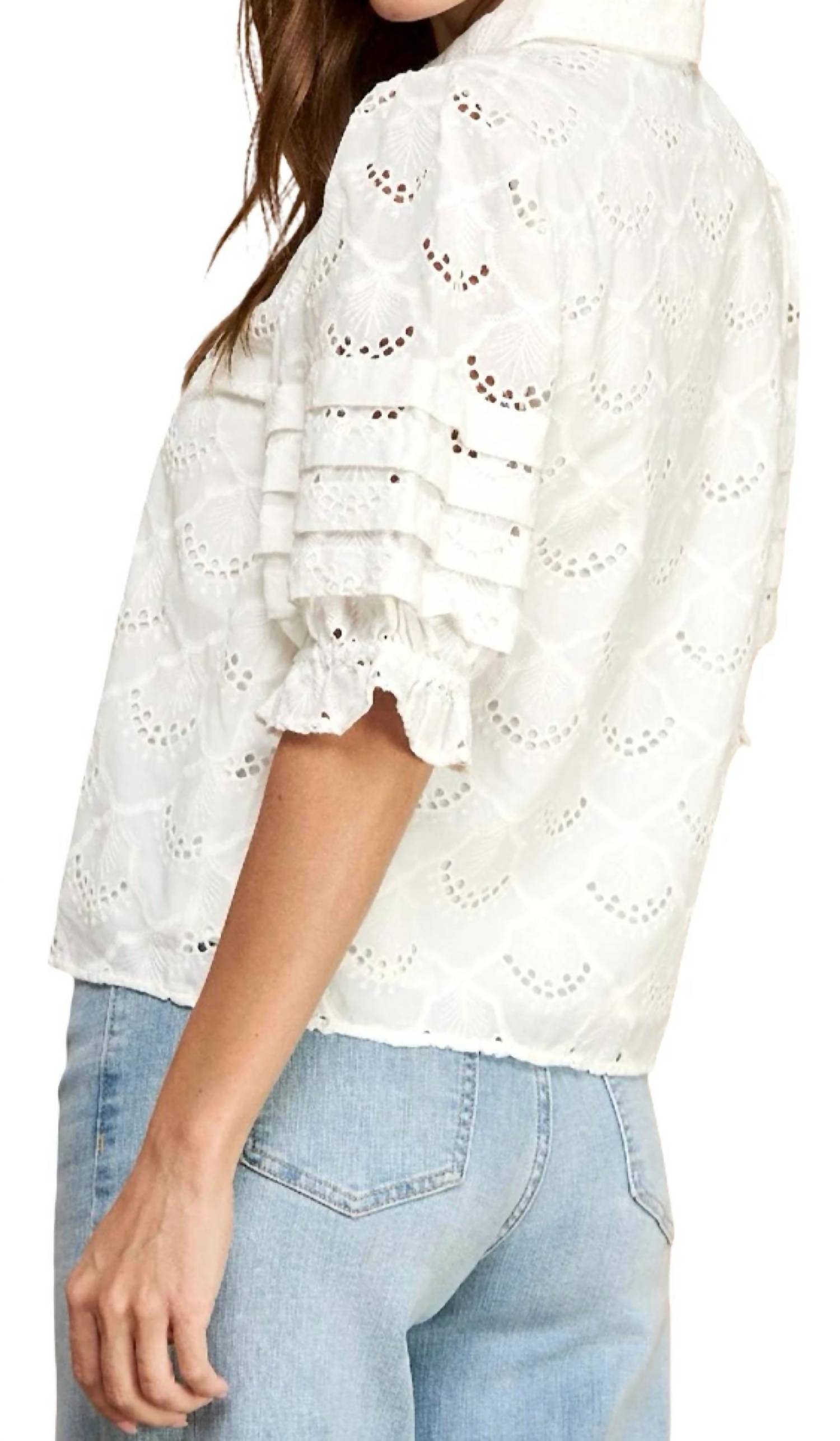 Strut & Bolt - Pintuck Eyelet Puff Sleeve Shirt Top