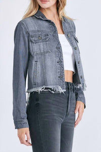 Hidden - Katy Cropped Distressed Jean Jacket